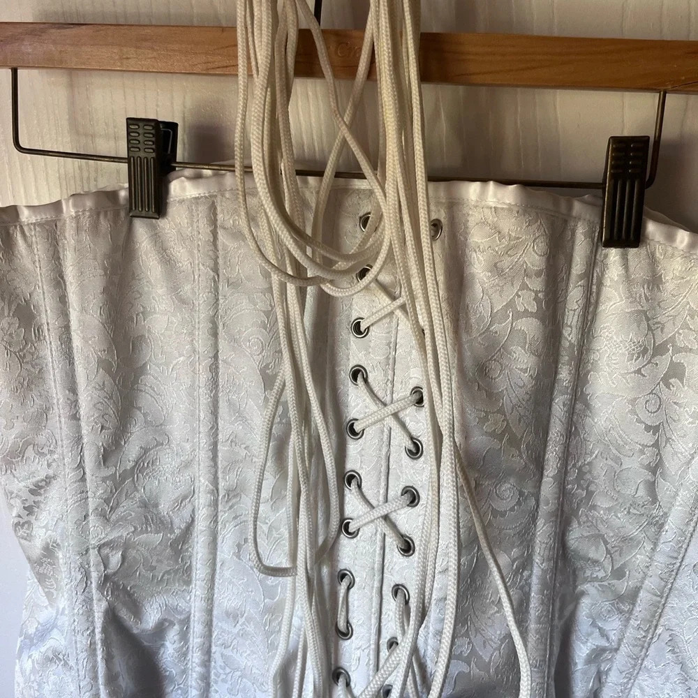 Unbranded lace up corset bodice white ivory brocade size 36 - Picture 4 of 8